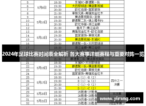 2024年足球比赛时间表全解析 各大赛事详细赛程与重要对阵一览