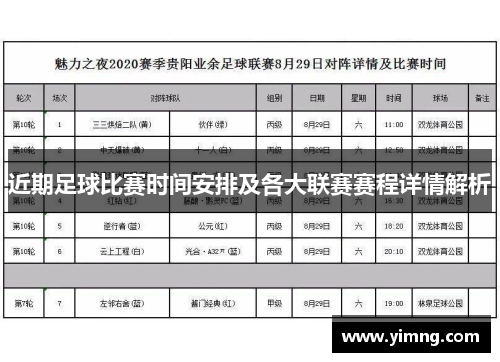 近期足球比赛时间安排及各大联赛赛程详情解析